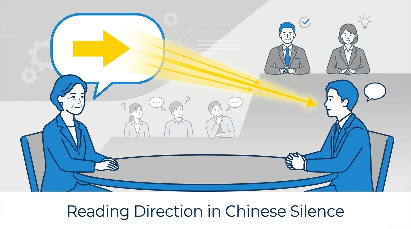 A conceptual illustration of silence in Chinese conversation, showing how pauses, timing, and status influence meaning and communication for advanced learners.